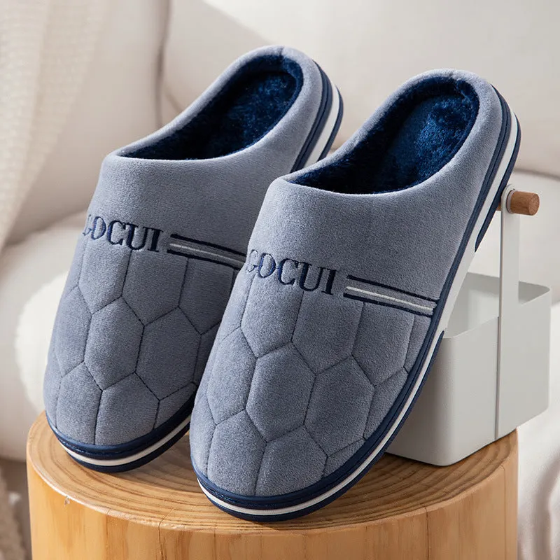 Men's Plus Size Warm Cotton Home Slippers with Platform
