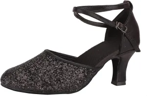 Mid Heels Sandals for Womens Latin Dance Shoes Heeled Ballroom Tango Shoes Party Sequin Dance Shoes Buckle Mid Heels