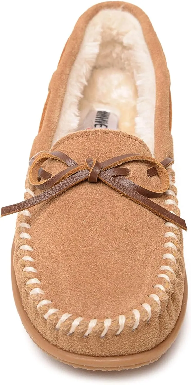 Minnetonka Womens Camp Tie Moc  Cozy, Suede Moccasin Slippers for Women with Plush Pile Lining, Cushioned Footbed, and Durable Sole for Indoor & Outdoor Comfort