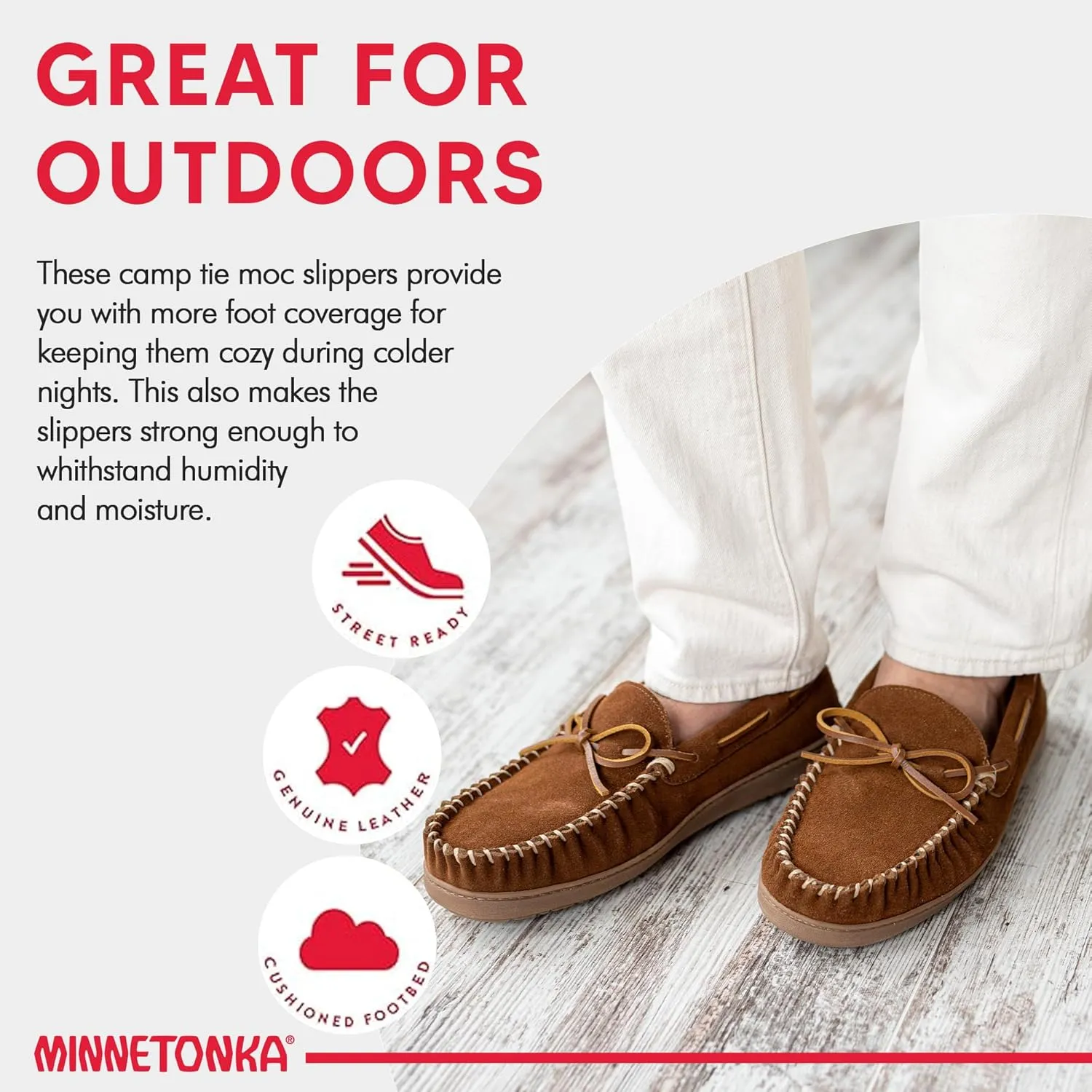 Minnetonka Womens Camp Tie Moc  Cozy, Suede Moccasin Slippers for Women with Plush Pile Lining, Cushioned Footbed, and Durable Sole for Indoor & Outdoor Comfort