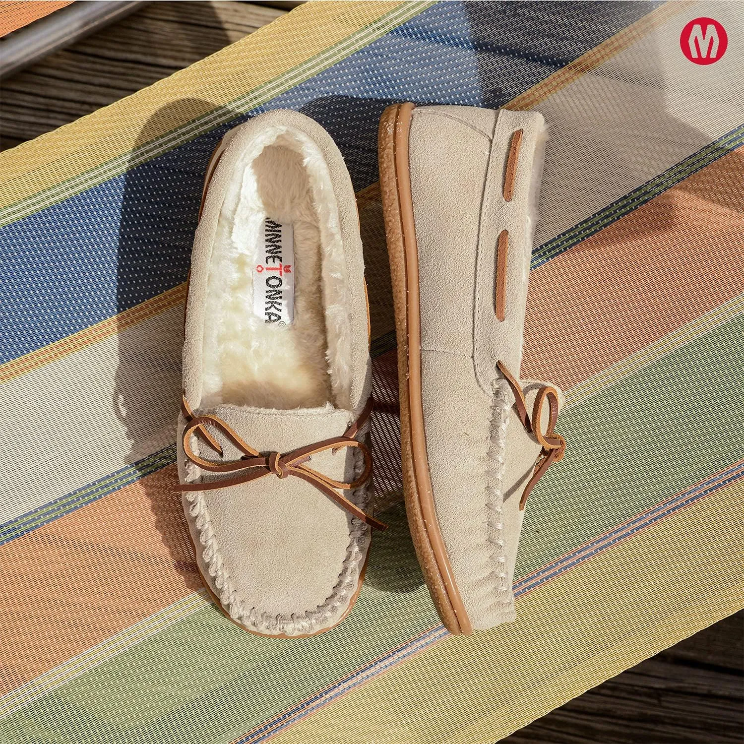 Minnetonka Womens Camp Tie Moc  Cozy, Suede Moccasin Slippers for Women with Plush Pile Lining, Cushioned Footbed, and Durable Sole for Indoor & Outdoor Comfort