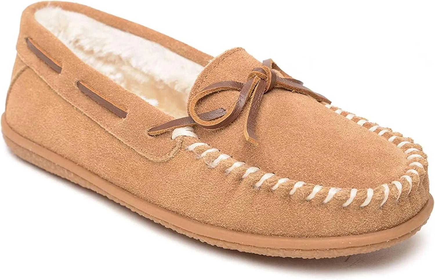 Minnetonka Womens Camp Tie Moc  Cozy, Suede Moccasin Slippers for Women with Plush Pile Lining, Cushioned Footbed, and Durable Sole for Indoor & Outdoor Comfort