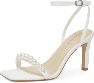 Modatope Womens Heels Square Open Toe Strappy High Heels Ankle Strap Heeled Sandals for Women Party Wedding Daily Wear