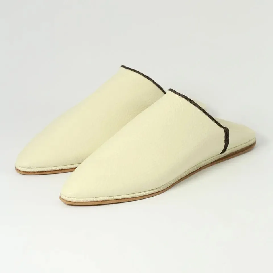 Moroccan Handmade Leather Babouche Slippers - Ivory