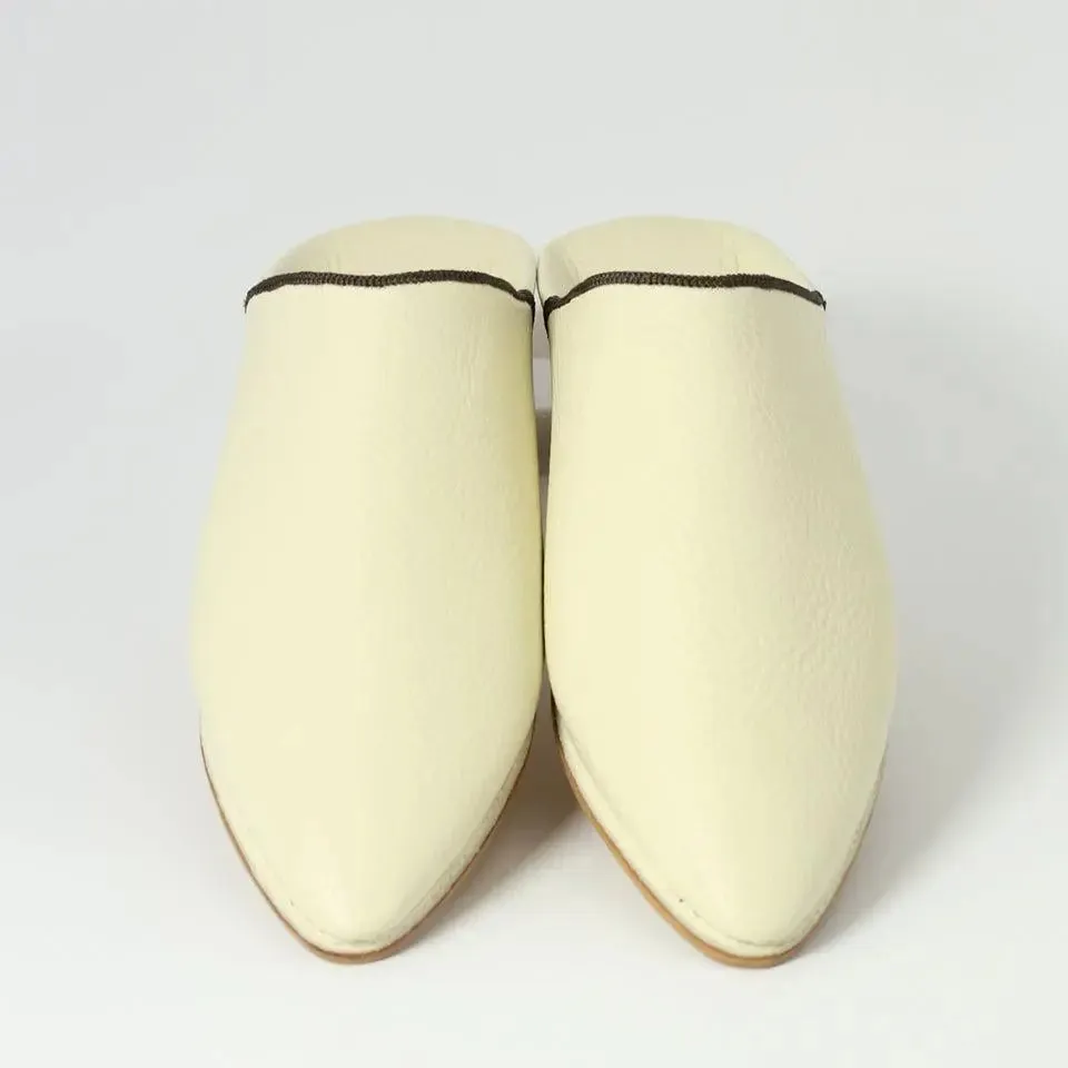Moroccan Handmade Leather Babouche Slippers - Ivory