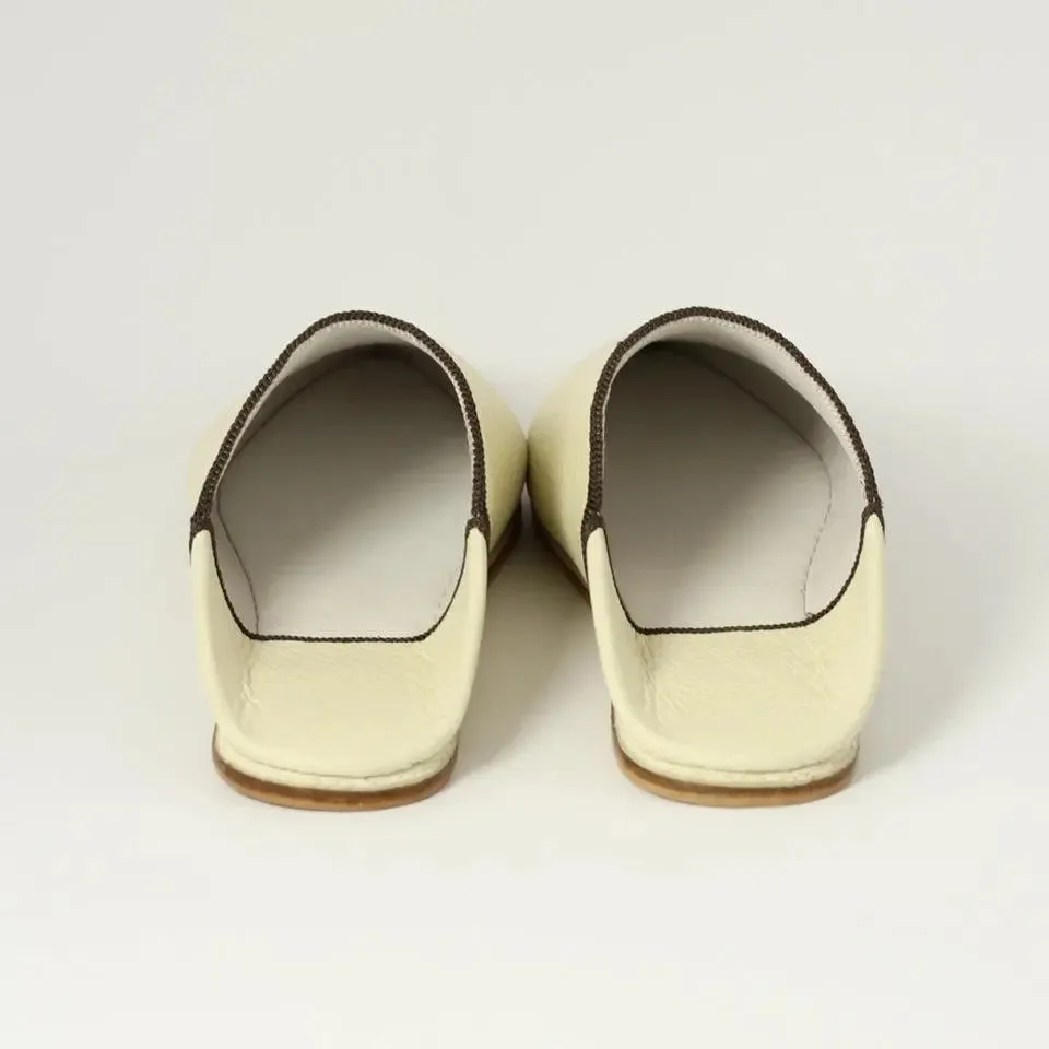Moroccan Handmade Leather Babouche Slippers - Ivory