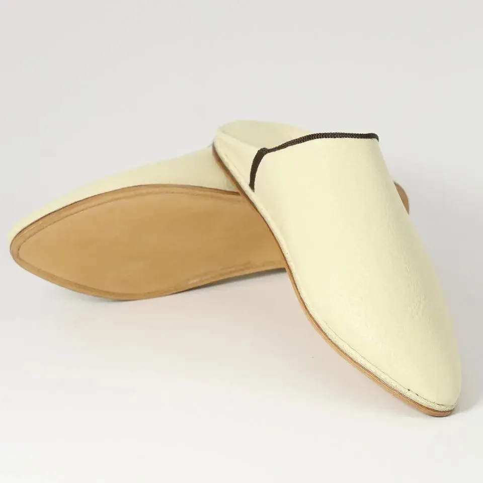 Moroccan Handmade Leather Babouche Slippers - Ivory