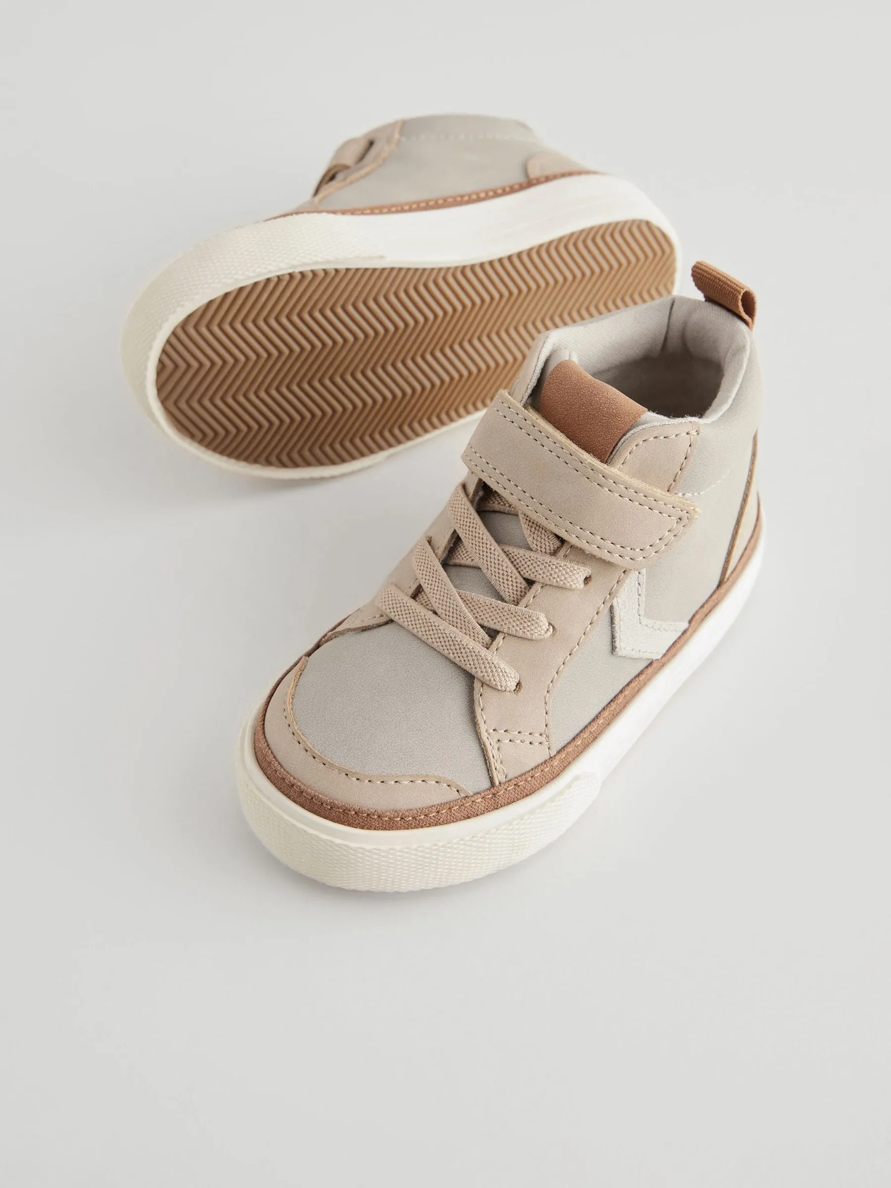 Neutral Standard Fit (F) Elastic Lace Touch Fastening Chevron Boots