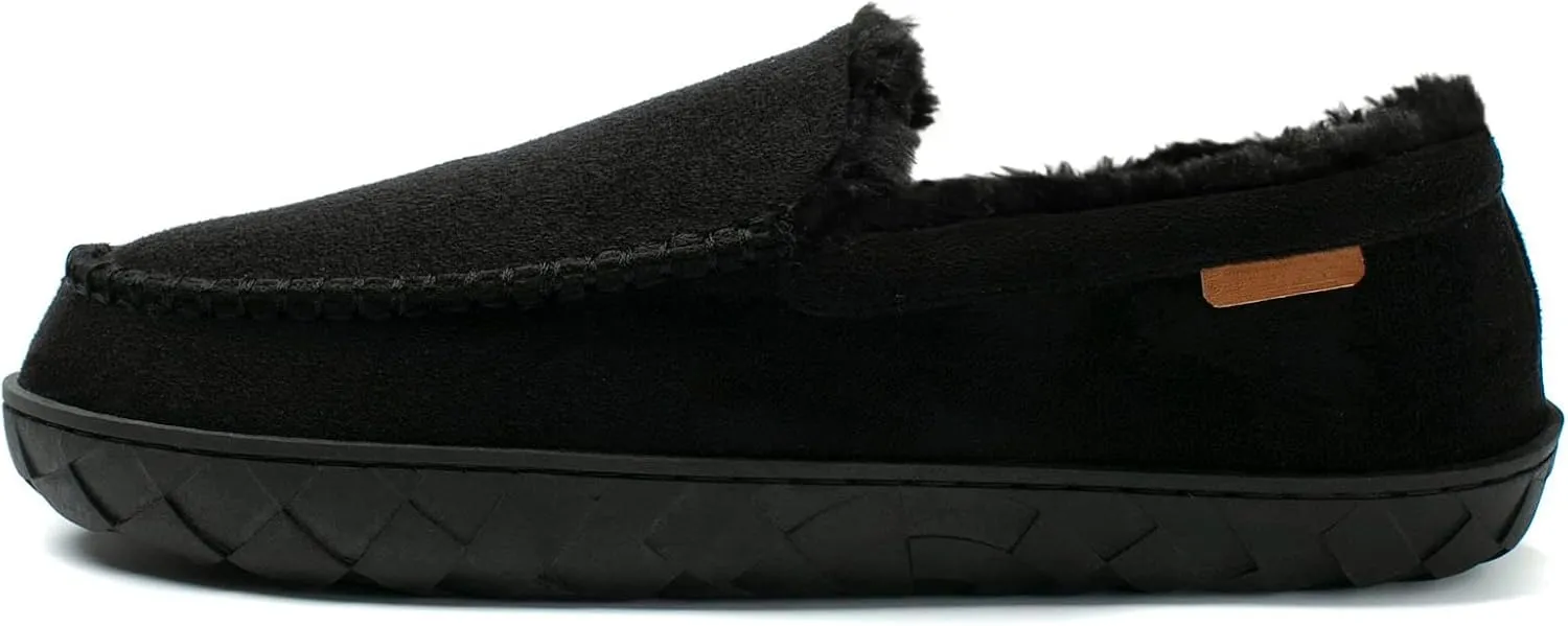 NewDenBer Men's Moccasin Slippers Warm Memory Foam Suede Soft Plush Lined Slip on Indoor Outdoor House Shoes