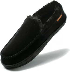NewDenBer Men's Moccasin Slippers Warm Memory Foam Suede Soft Plush Lined Slip on Indoor Outdoor House Shoes
