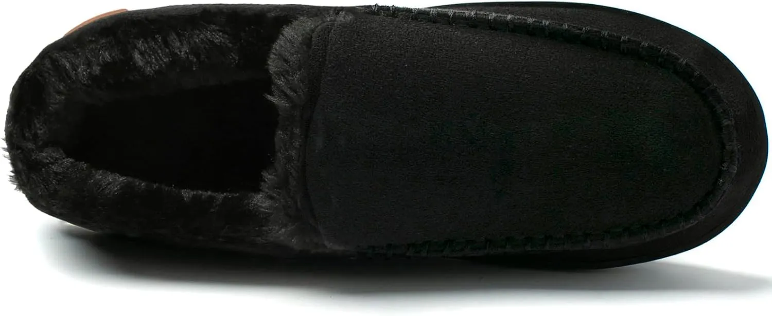 NewDenBer Men's Moccasin Slippers Warm Memory Foam Suede Soft Plush Lined Slip on Indoor Outdoor House Shoes