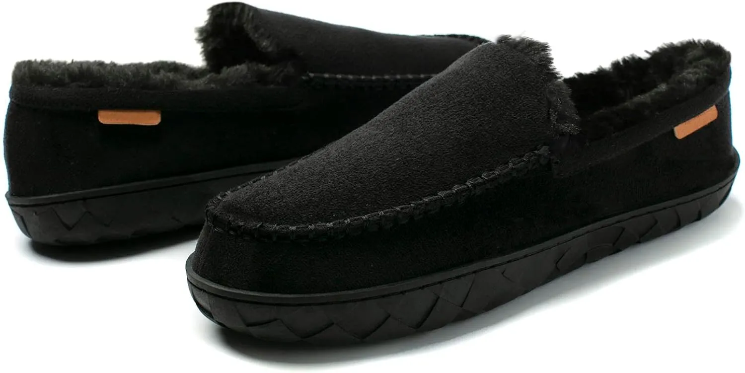 NewDenBer Men's Moccasin Slippers Warm Memory Foam Suede Soft Plush Lined Slip on Indoor Outdoor House Shoes