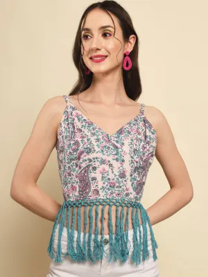 Paisley Print Lace Detail Top