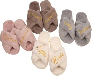 Personalized Fluffy Custom Slippers for Women - Bride, Bachelorette & Mom Slippers for Wedding, Birthday, Christmas Party