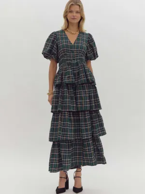 Plaid Tiered Maxi Dress