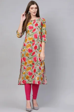 Printed Grey Rayon Blend Fabric Kurti VCK1131
