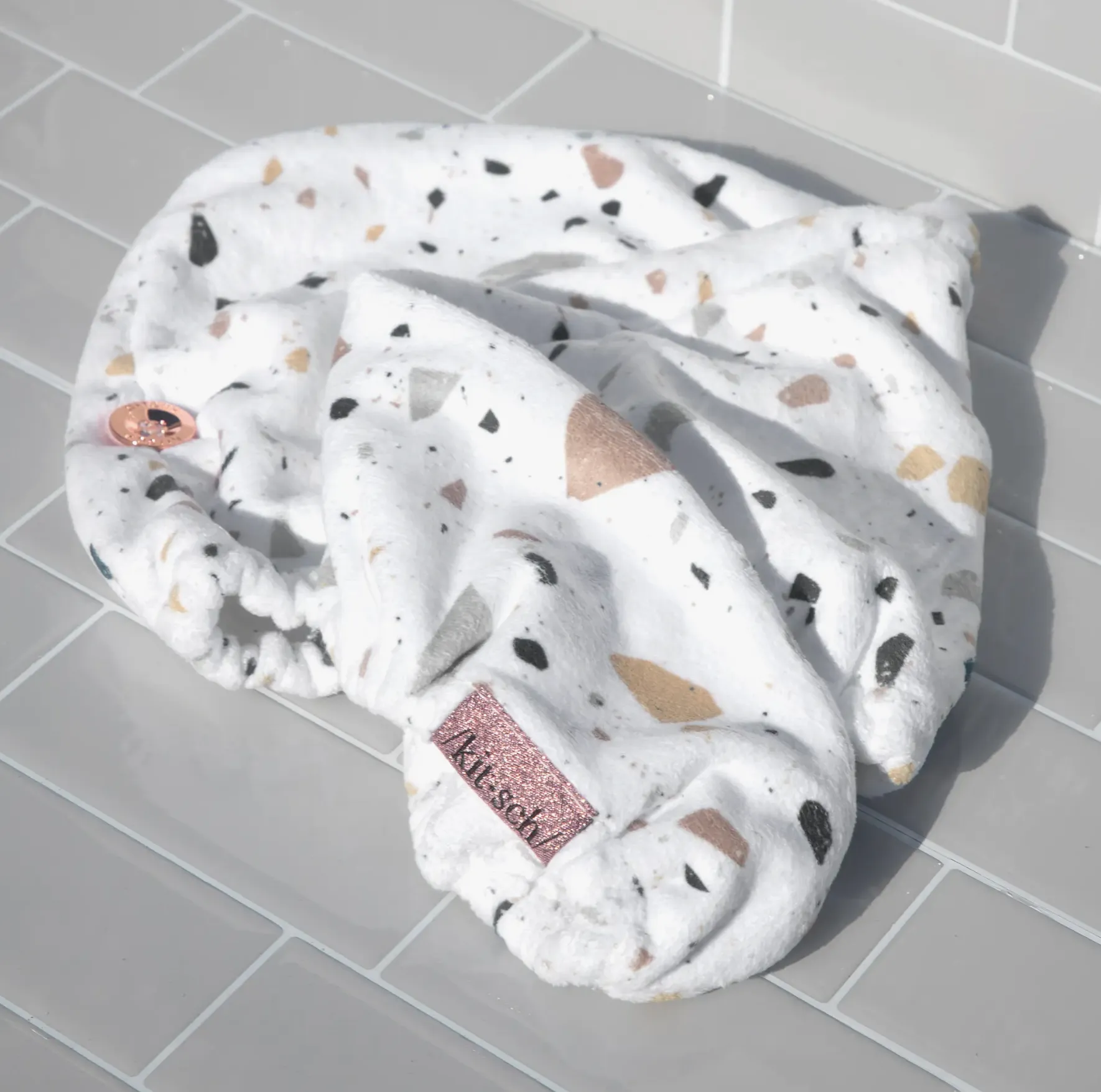 Quick Dry Hair Towel (White Terrazzo)