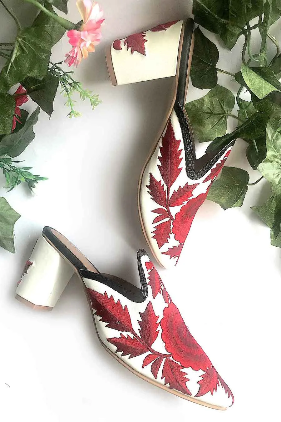 Red Hi-Collar Mules