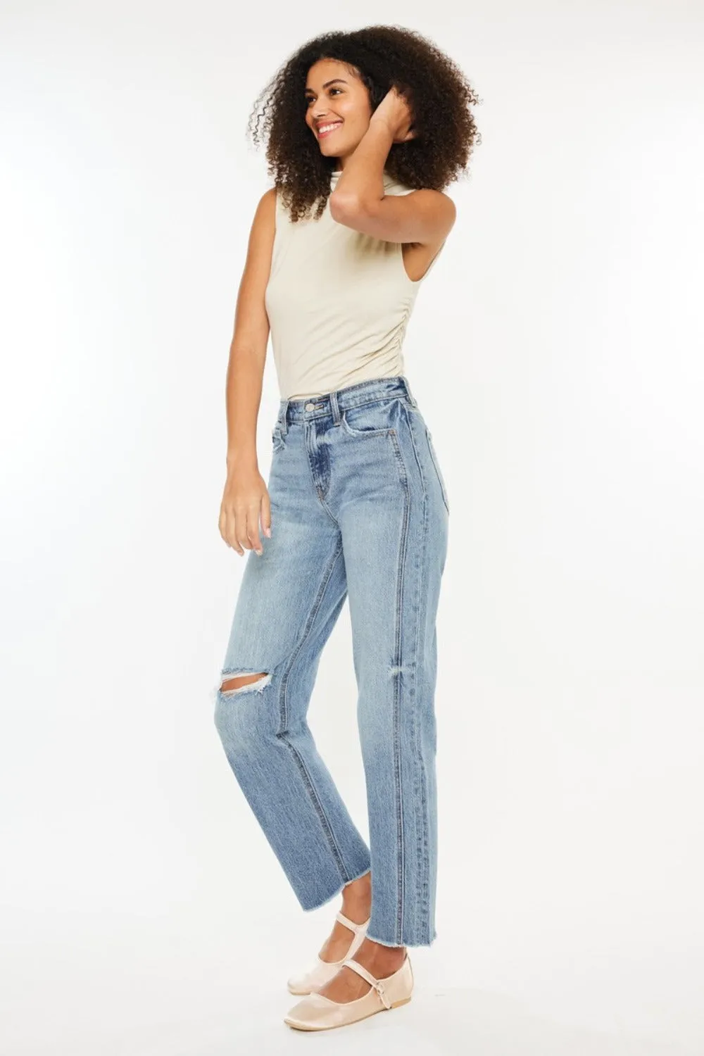 Roselyn Ultra High-Rise Distressed Straight Jeans | Kancan