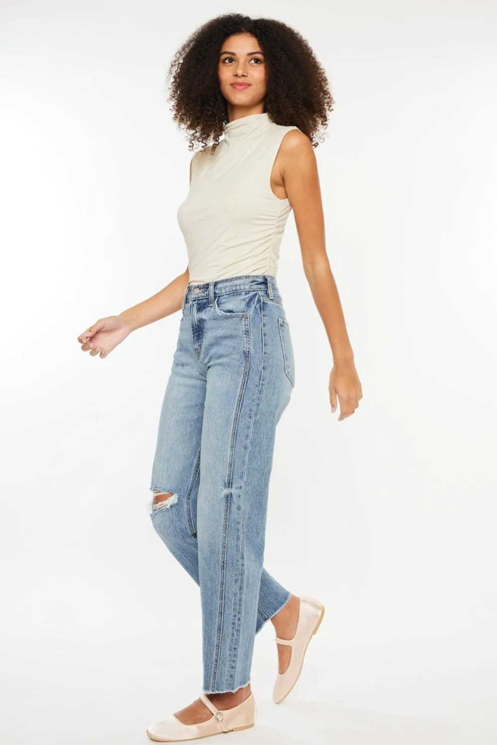 Roselyn Ultra High-Rise Distressed Straight Jeans | Kancan