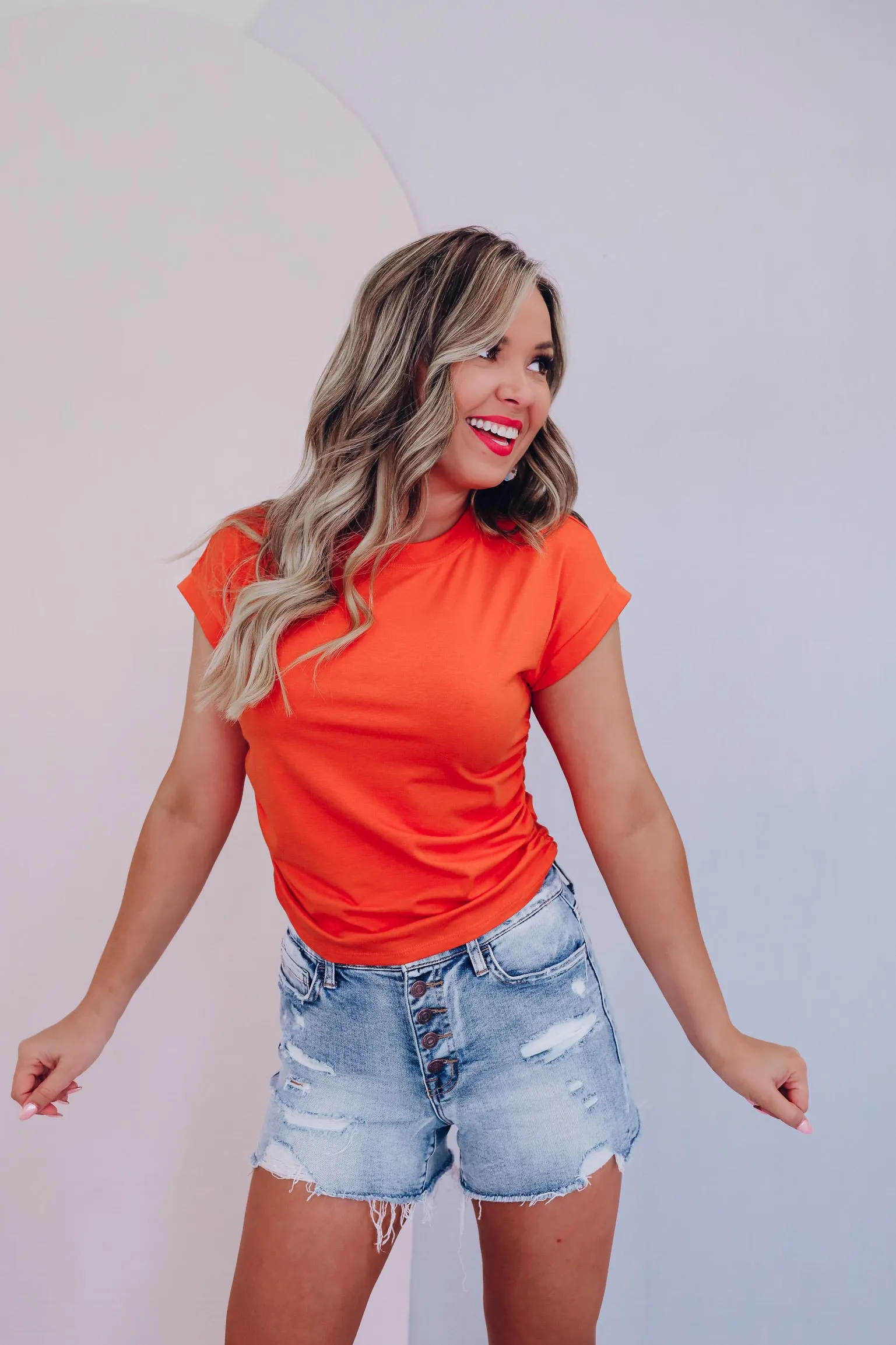 Sadie Side Ruched Top - Orange