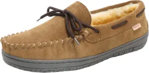 Slippers for Mens House Shoes Moccasin with Genuine suede Upper Flanel Lining Comfortable Memory Foam Rubber Soles Indoor Outdoor