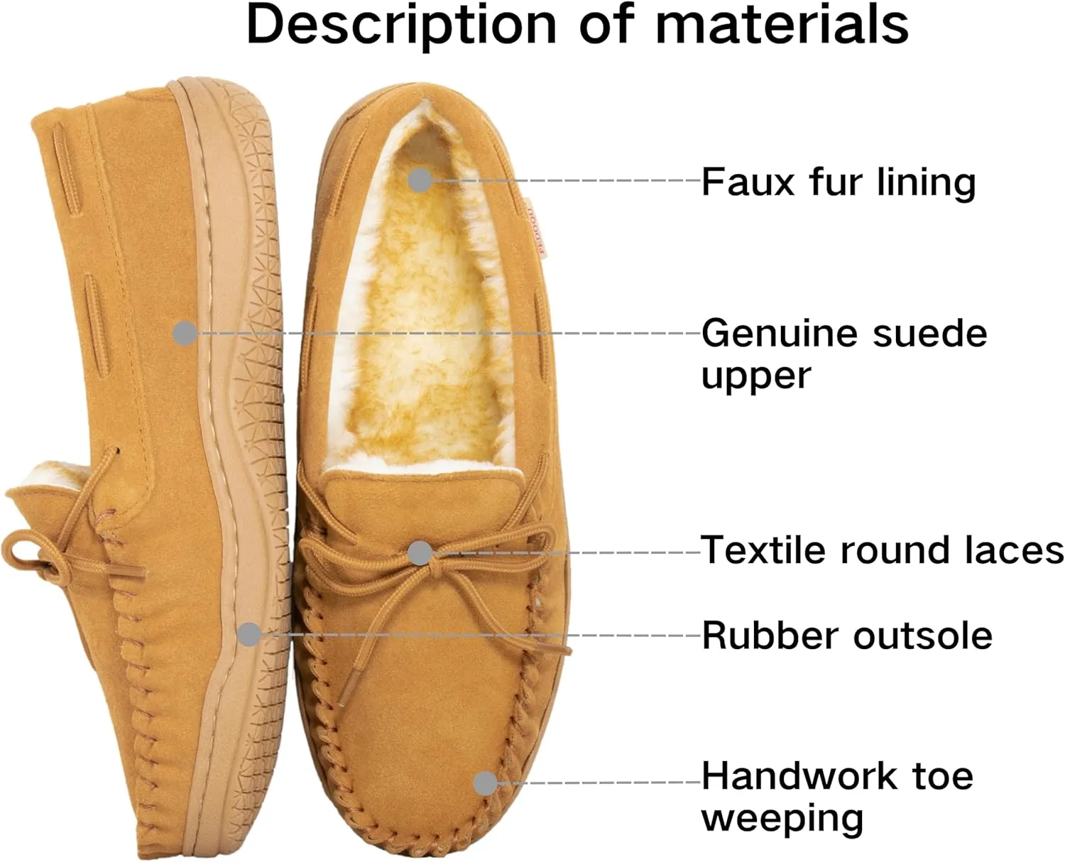 Slippers for Mens House Shoes Moccasin with Genuine suede Upper Flanel Lining Comfortable Memory Foam Rubber Soles Indoor Outdoor