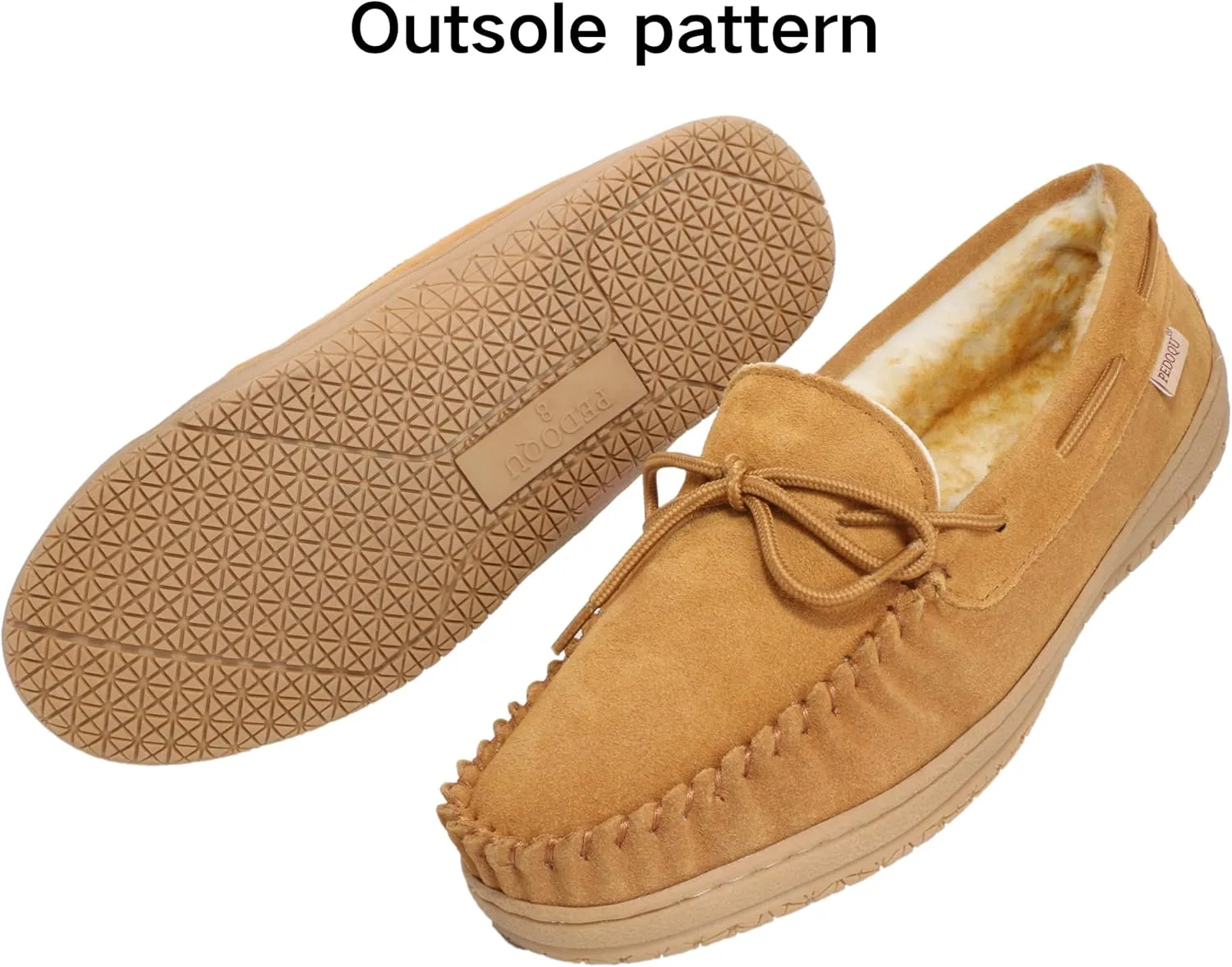 Slippers for Mens House Shoes Moccasin with Genuine suede Upper Flanel Lining Comfortable Memory Foam Rubber Soles Indoor Outdoor