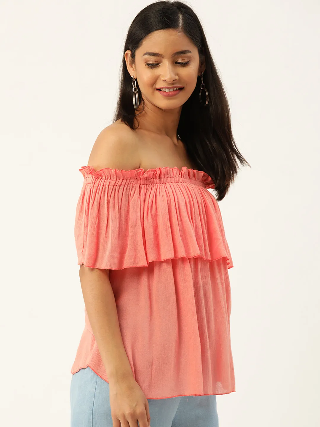 Solid Peach Off Shoulder Top