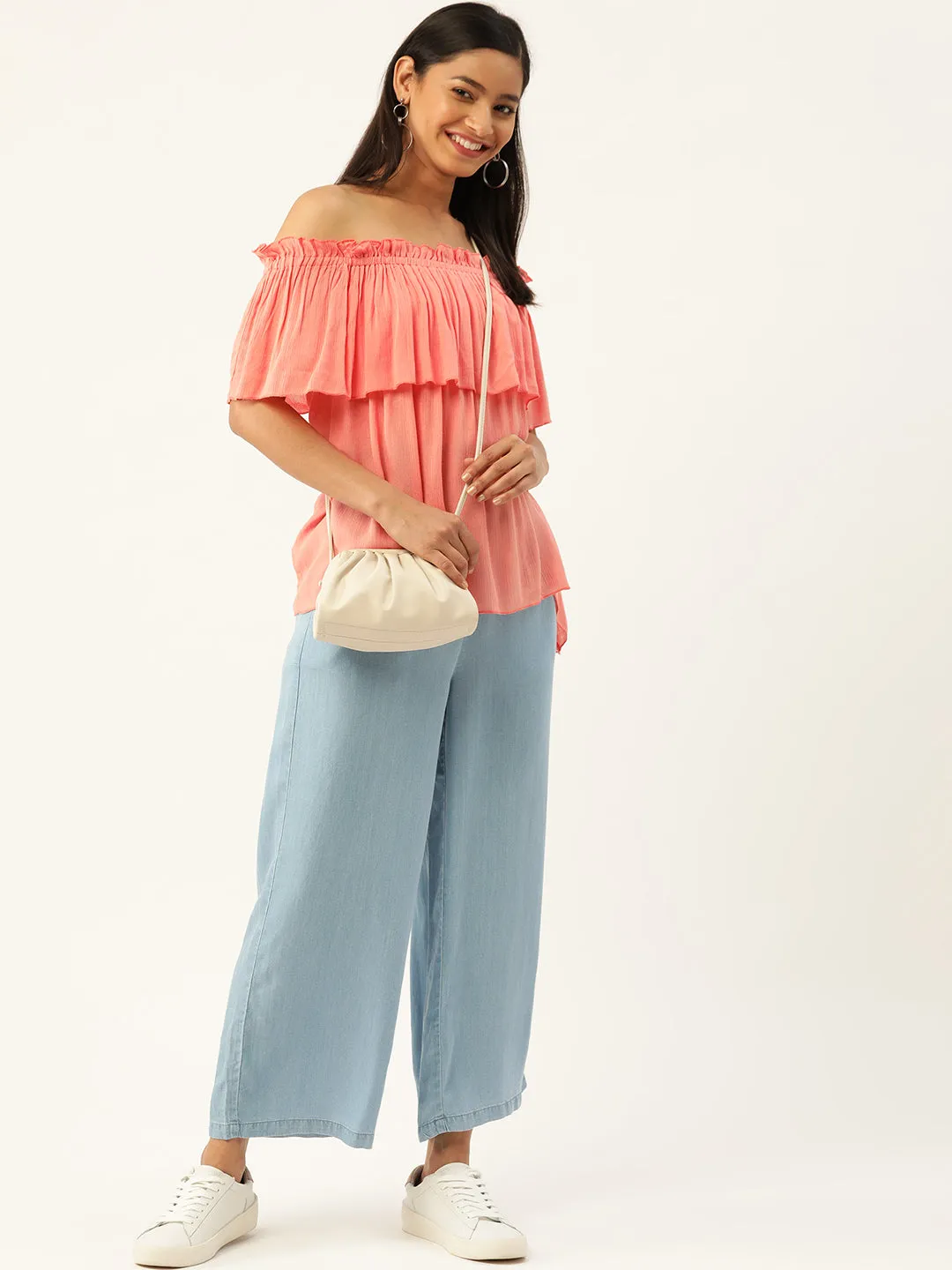 Solid Peach Off Shoulder Top