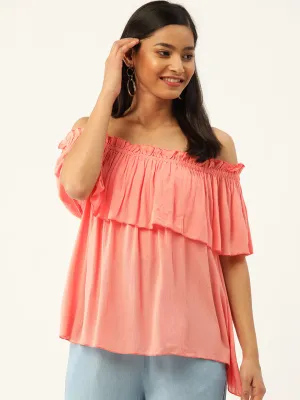 Solid Peach Off Shoulder Top