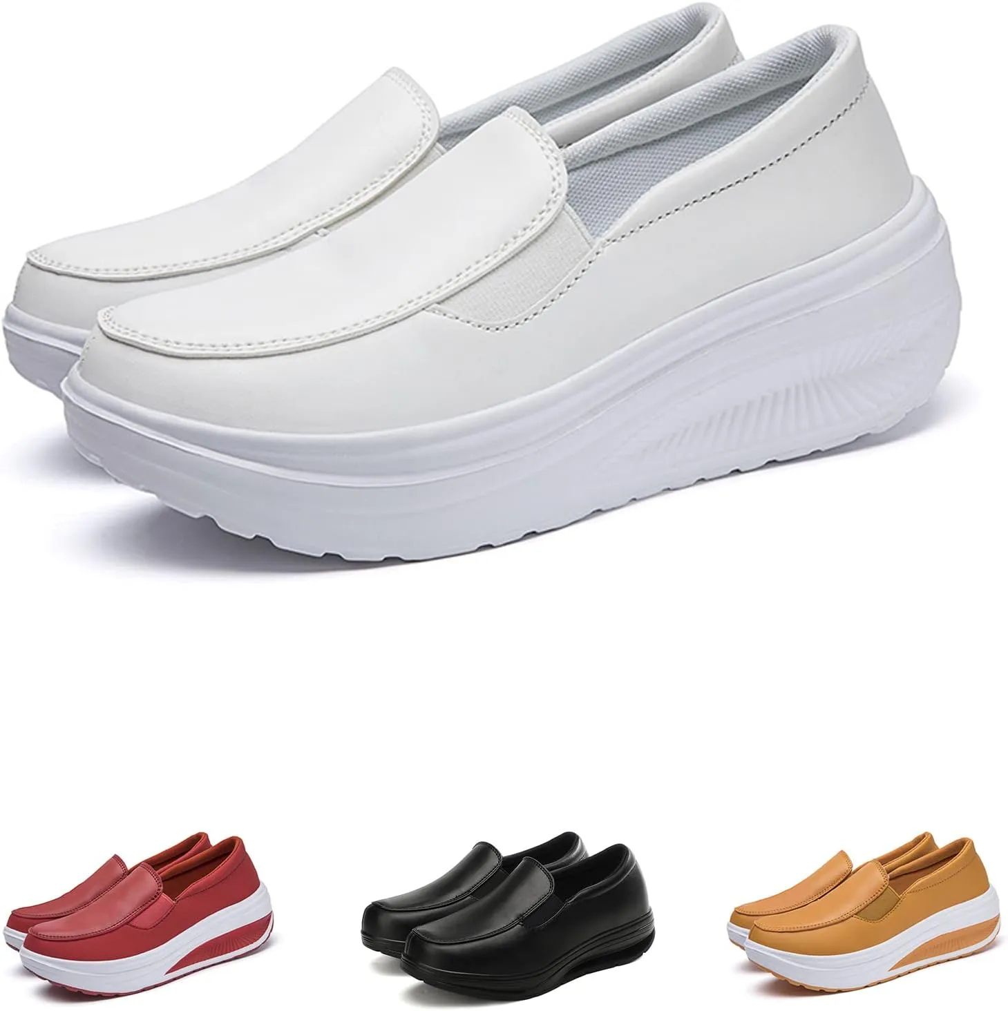 SOLPNOW Women's Platform Wedge Casual Moccasins,Arch Support Slip On Healthcare Work Leather Nurse Shoes