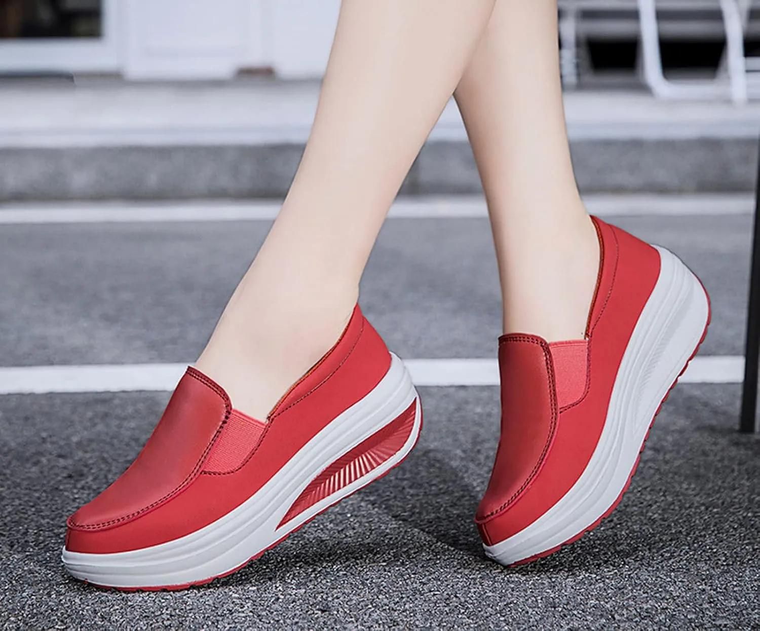 SOLPNOW Women's Platform Wedge Casual Moccasins,Arch Support Slip On Healthcare Work Leather Nurse Shoes