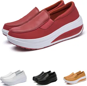 SOLPNOW Women's Platform Wedge Casual Moccasins,Arch Support Slip On Healthcare Work Leather Nurse Shoes
