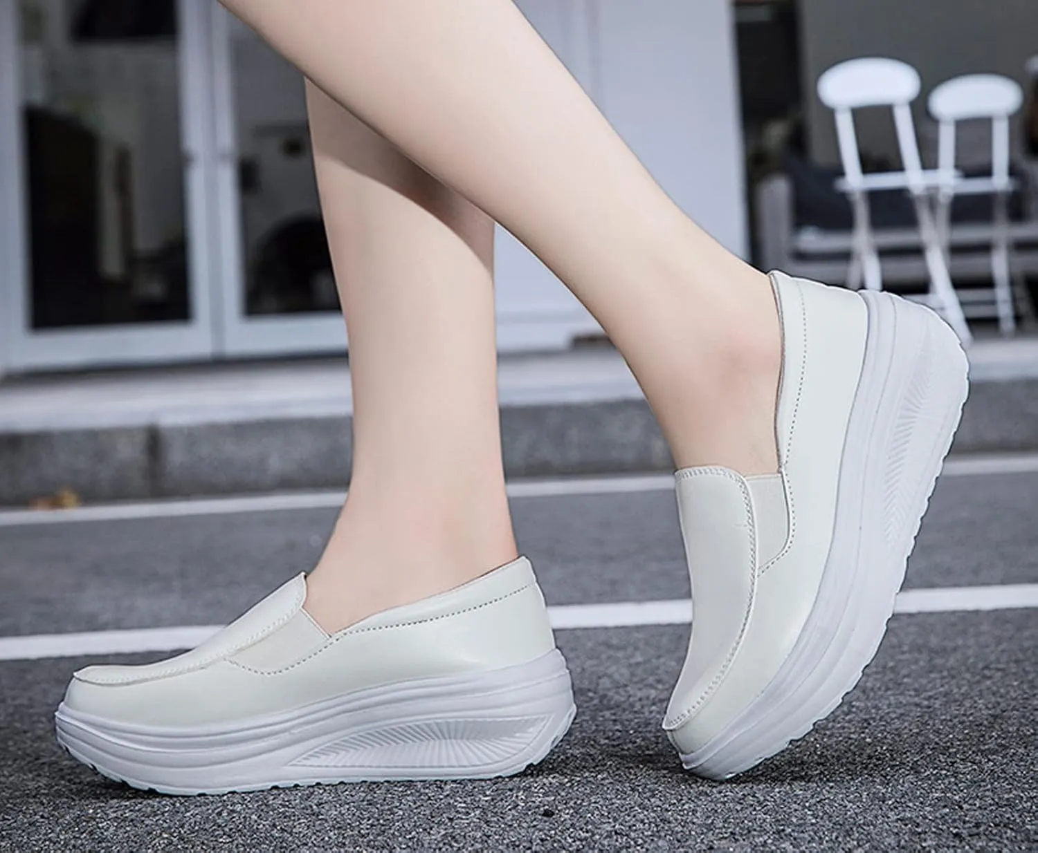 SOLPNOW Women's Platform Wedge Casual Moccasins,Arch Support Slip On Healthcare Work Leather Nurse Shoes