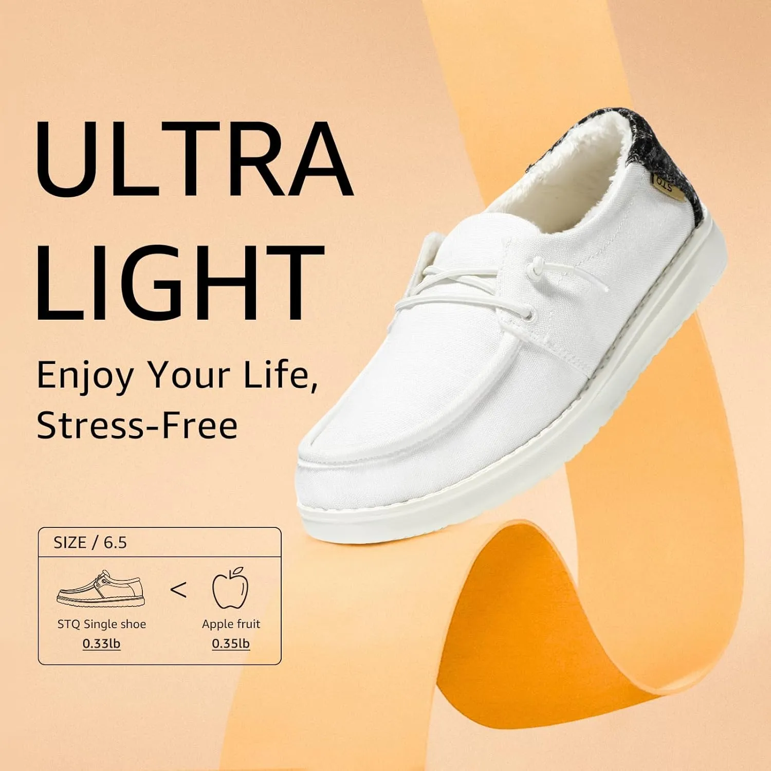STQ Women's Slip on Fur Lined LoafersOrthopedic Cozy Ultralight Boat Casual Shoes with Arth Support