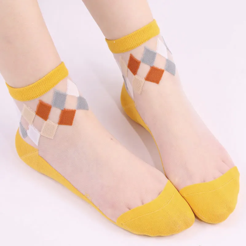 Stylish Rhombus Ankle Socks(5 Pairs)