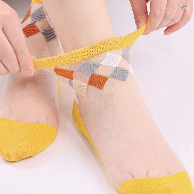 Stylish Rhombus Ankle Socks(5 Pairs)