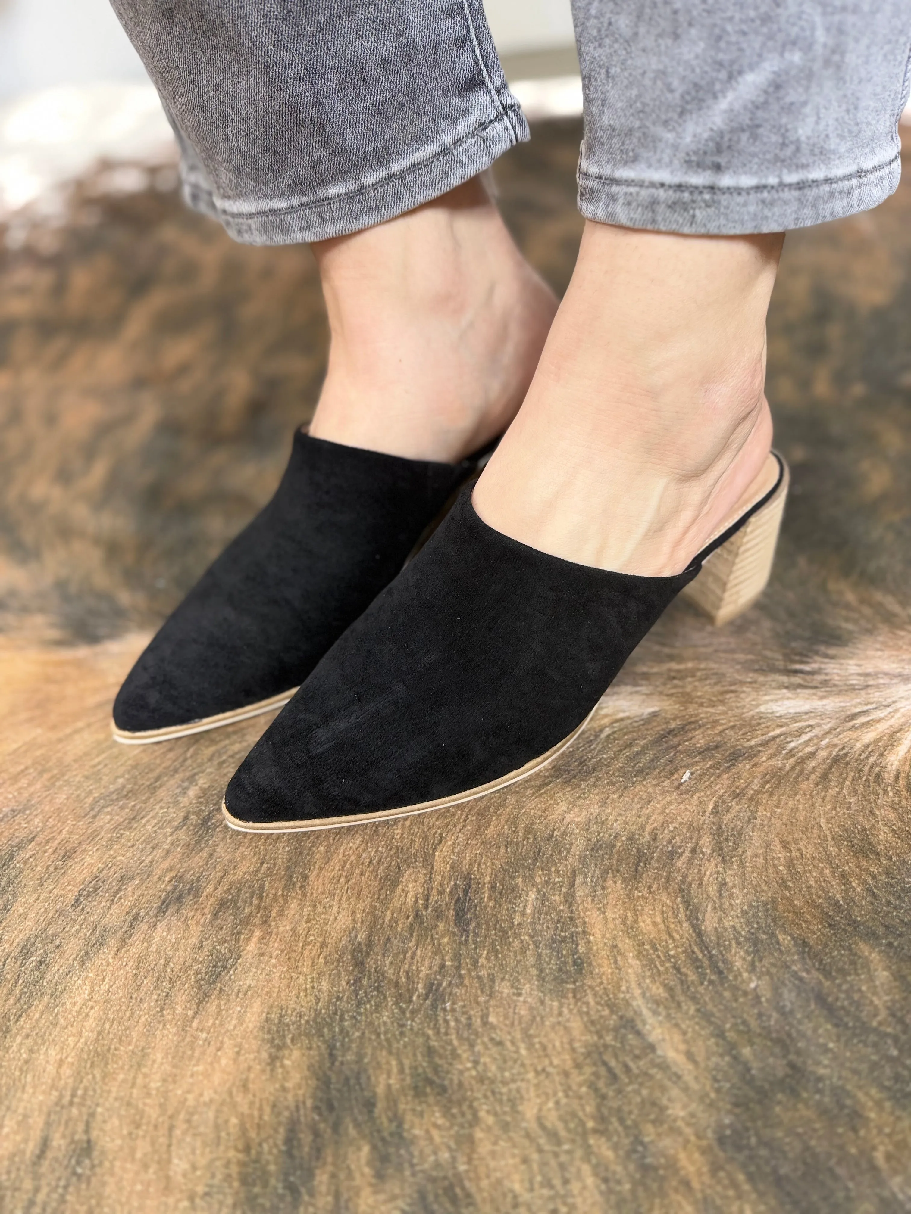 Suede Mule Heels - BLACK