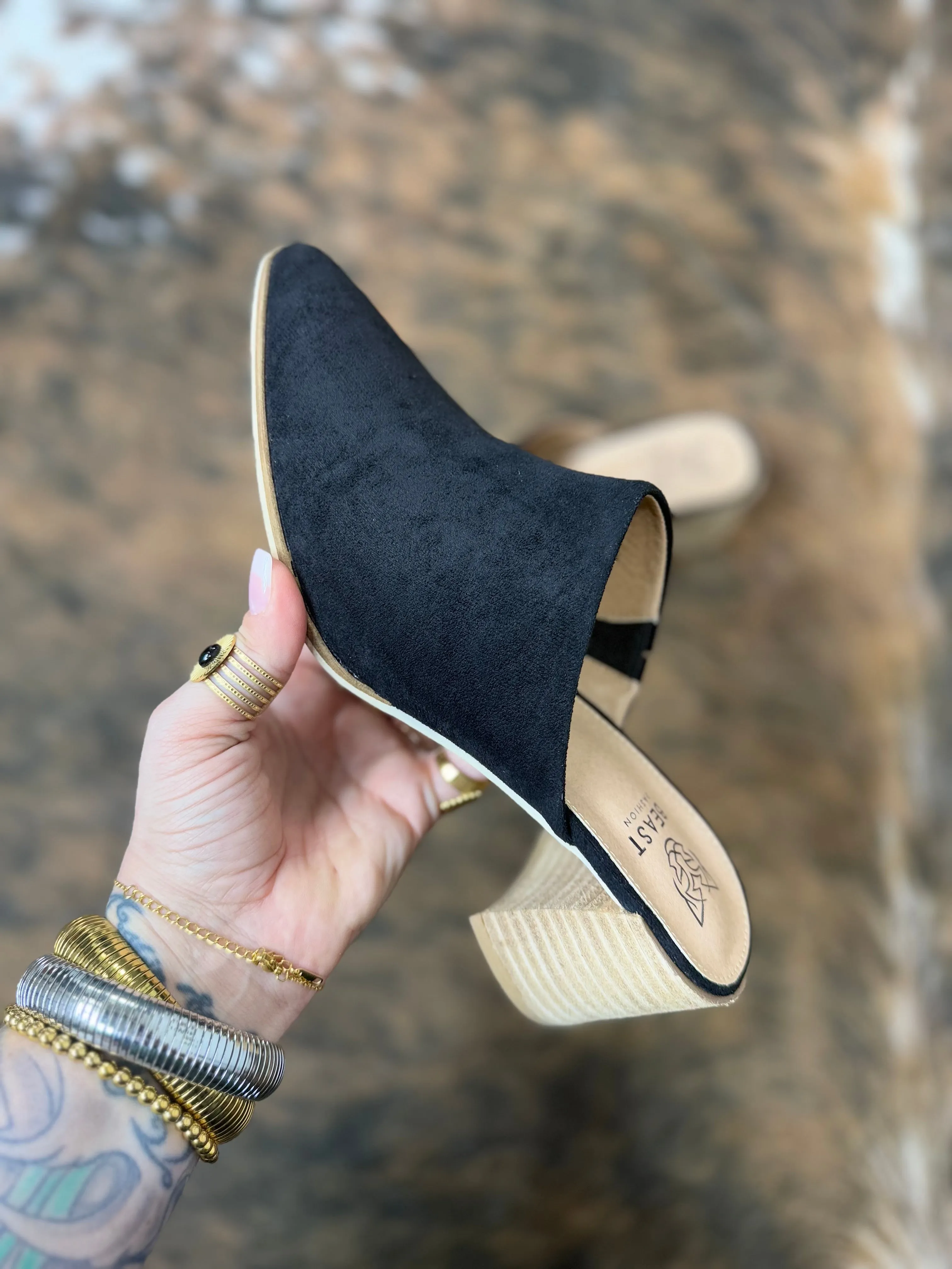 Suede Mule Heels - BLACK