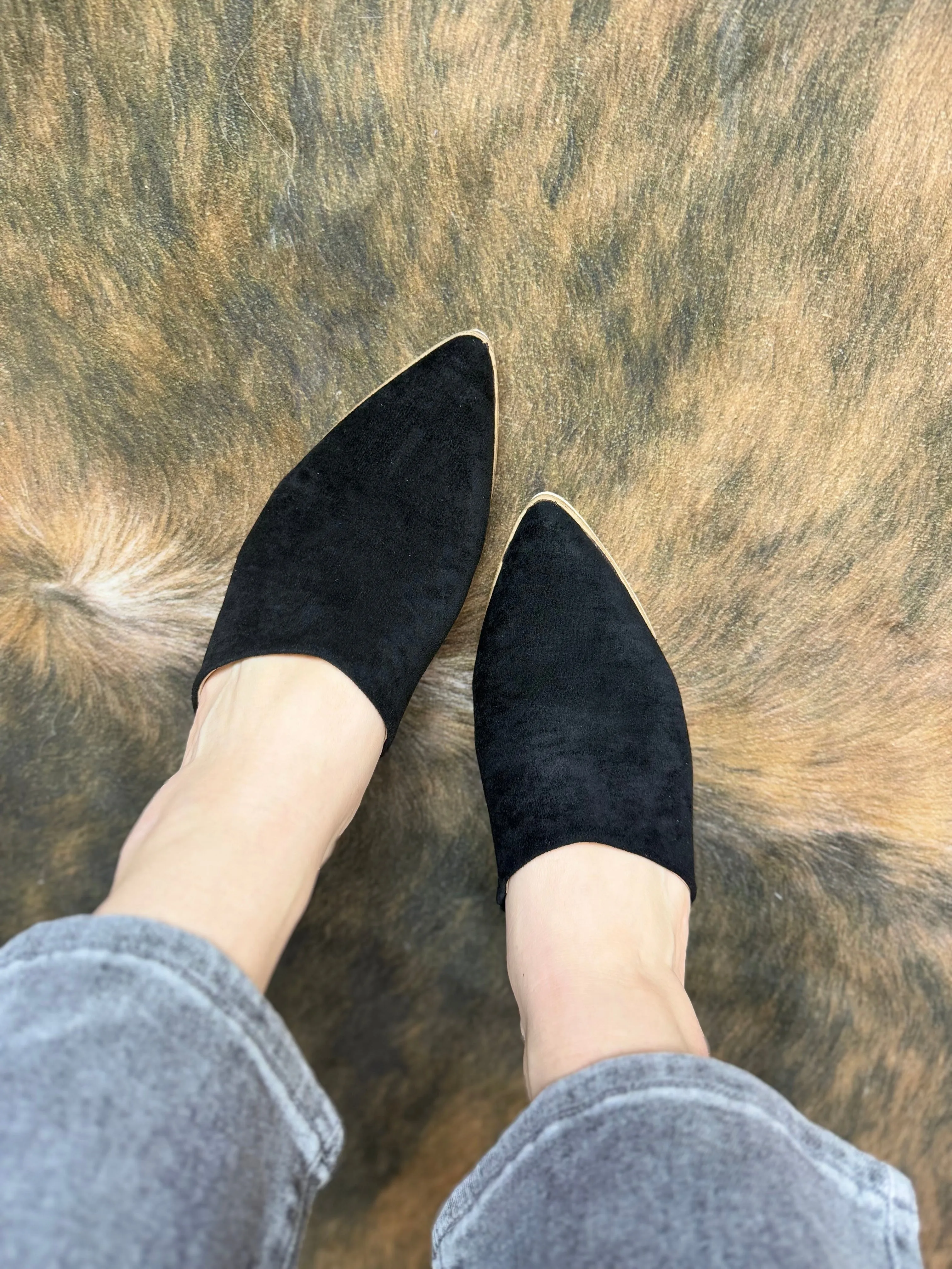 Suede Mule Heels - BLACK