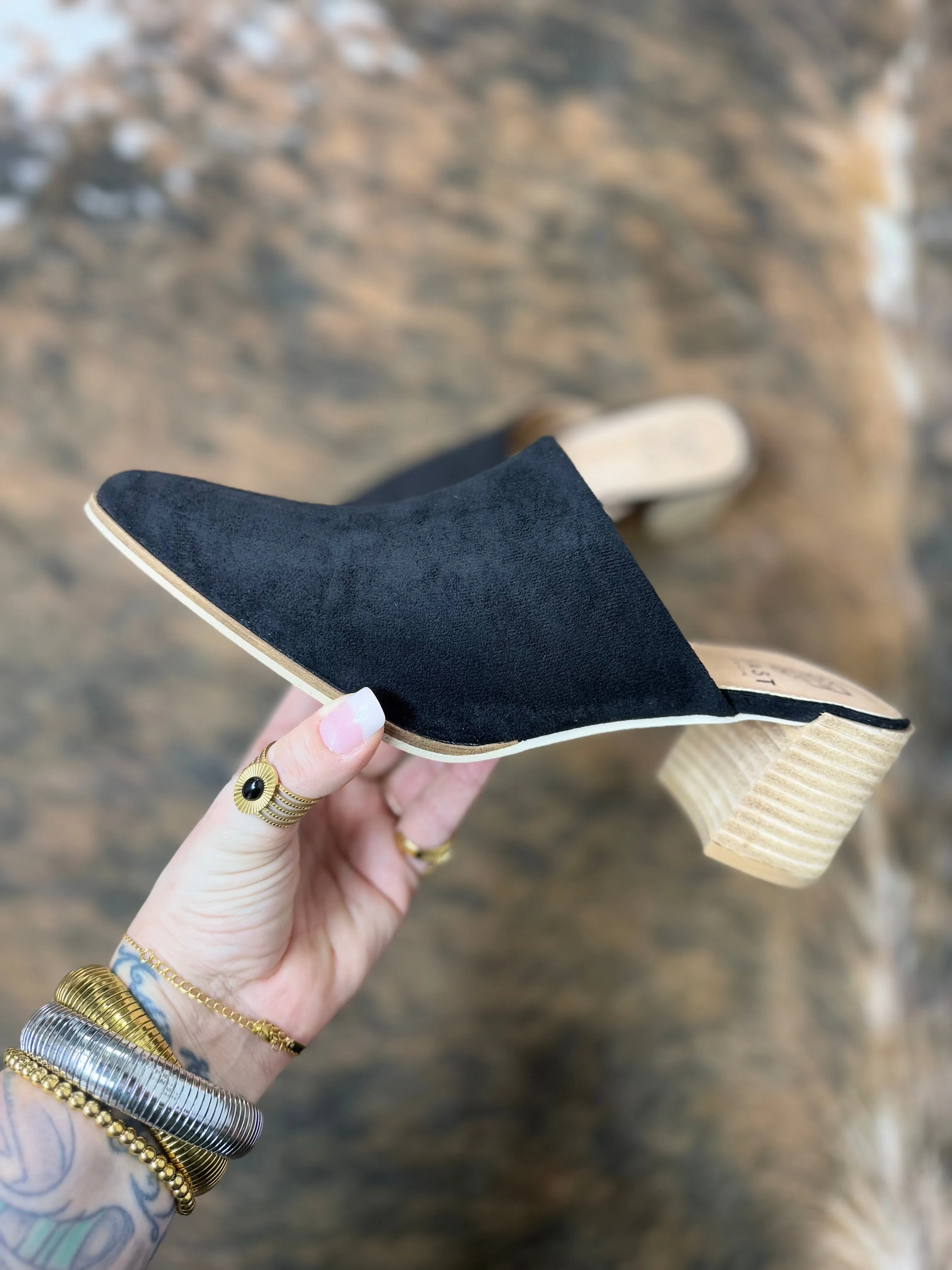 Suede Mule Heels - BLACK