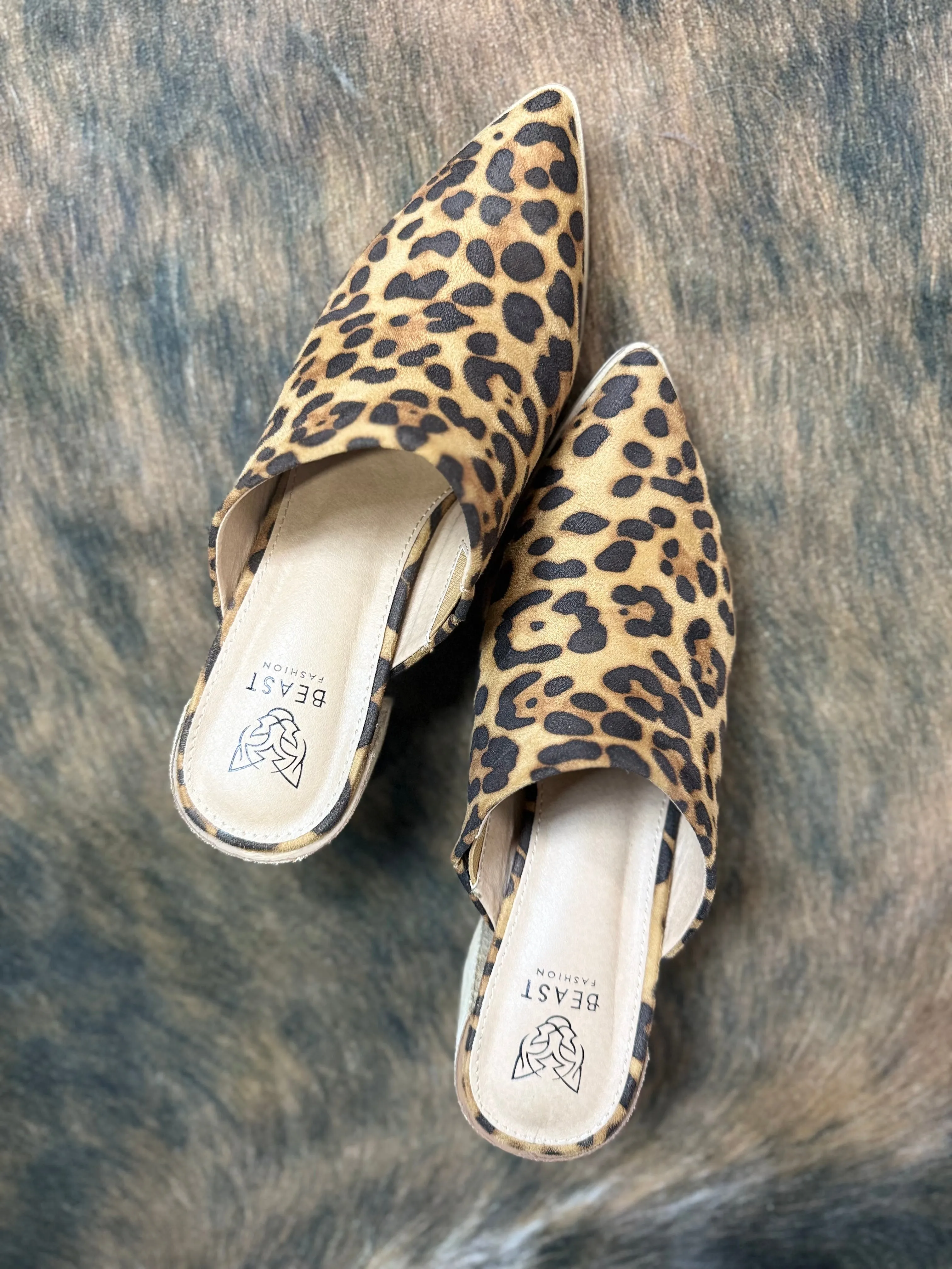 Suede Mule Heels - LEOPARD