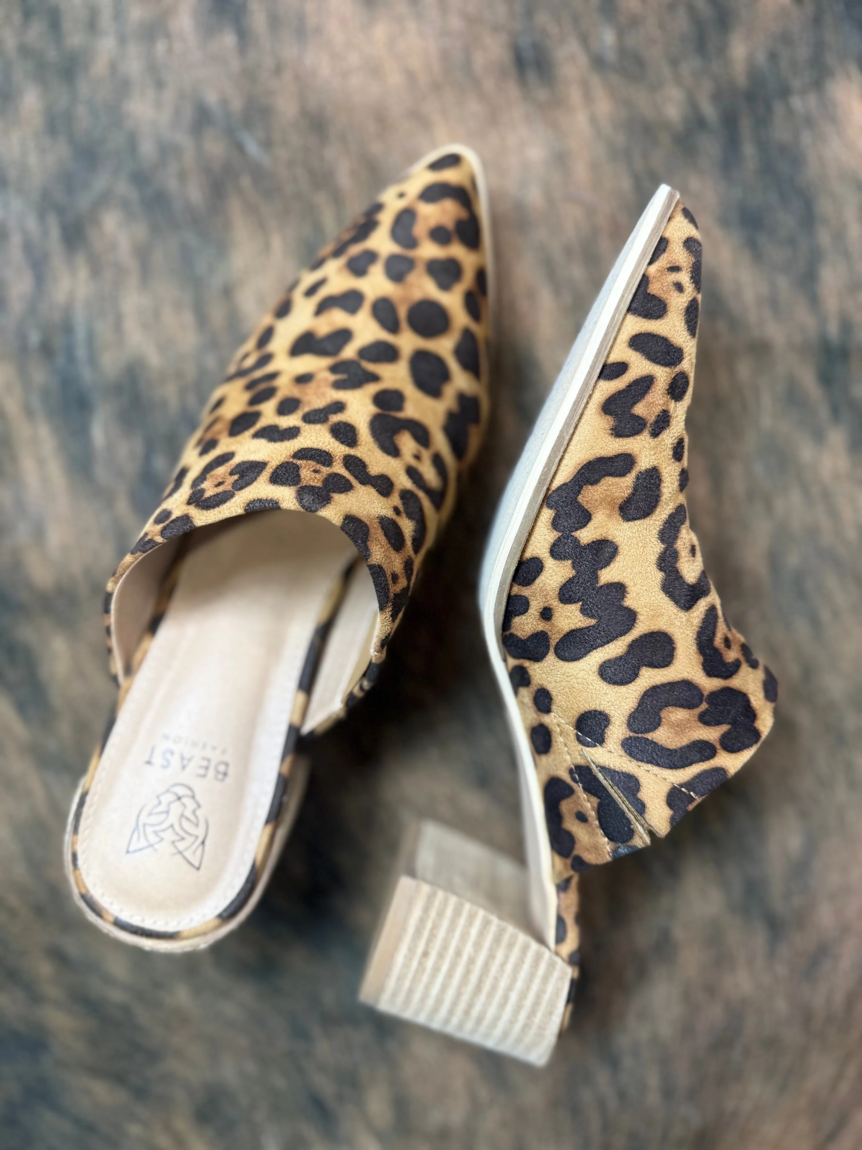 Suede Mule Heels - LEOPARD