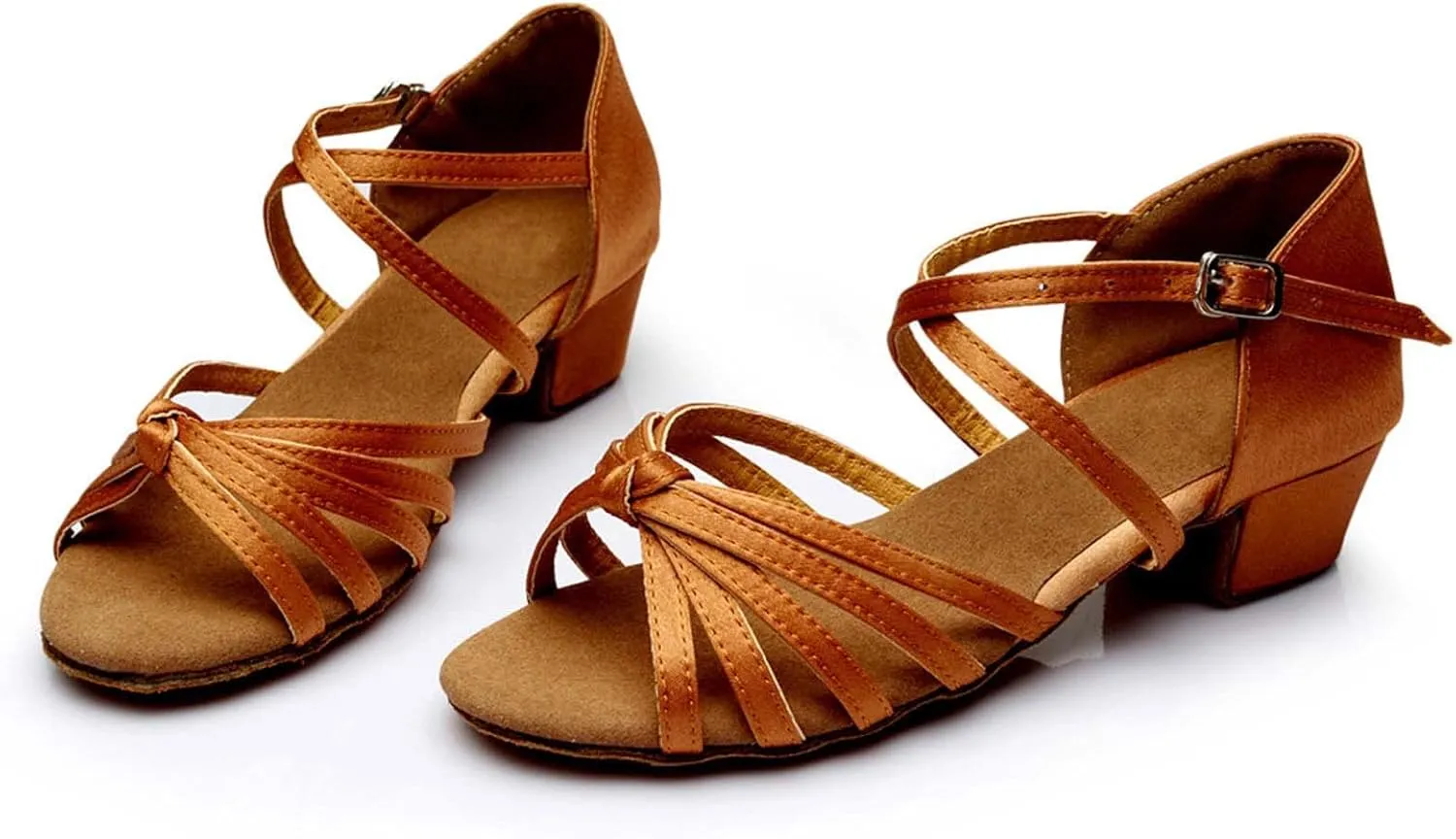 Summer Women Low Heel Sandals Satin Latin Dance Shoes Fashion Cross Straps Open Toe Ballroom Performance Dancing Wedding Shoes