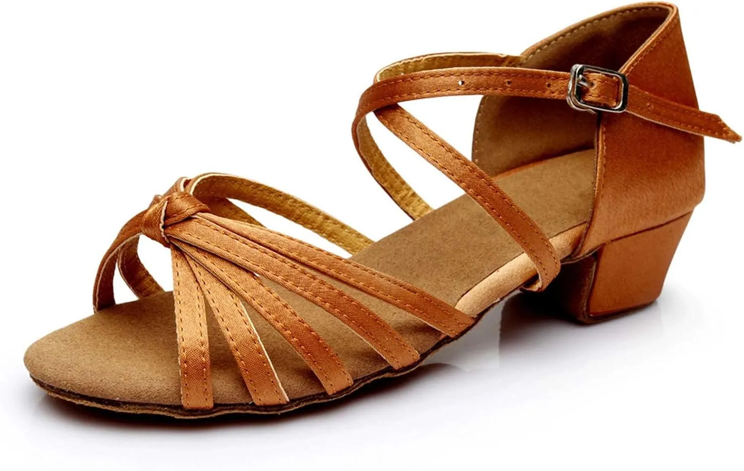 Summer Women Low Heel Sandals Satin Latin Dance Shoes Fashion Cross Straps Open Toe Ballroom Performance Dancing Wedding Shoes