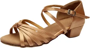 Summer Women Low Heel Sandals Satin Latin Dance Shoes Fashion Cross Straps Open Toe Ballroom Performance Dancing Wedding Shoes