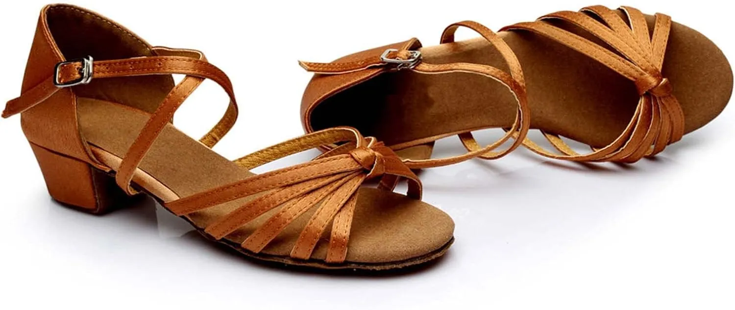 Summer Women Low Heel Sandals Satin Latin Dance Shoes Fashion Cross Straps Open Toe Ballroom Performance Dancing Wedding Shoes
