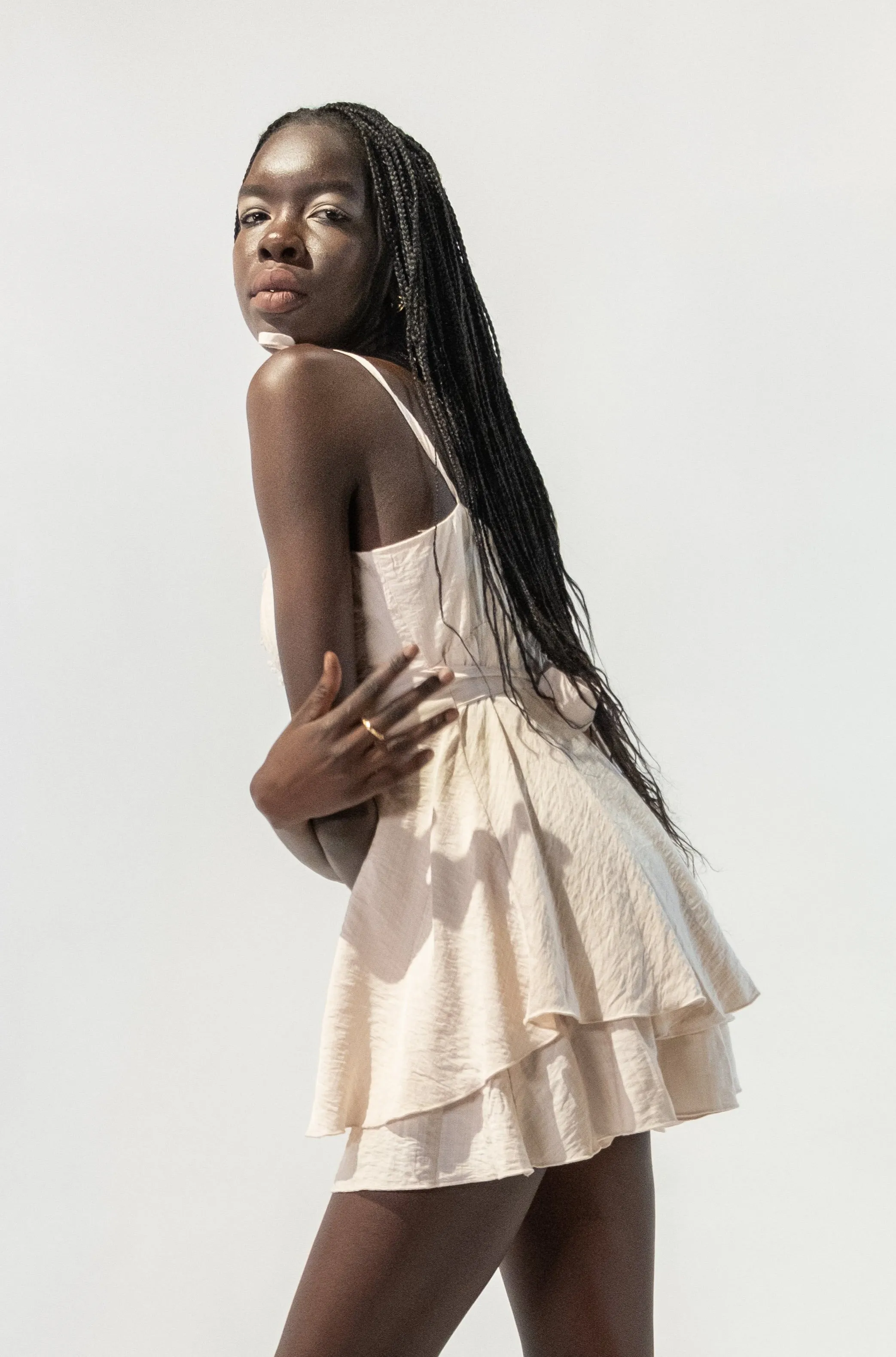Tie Strap Lace and Ruffles Details Dress