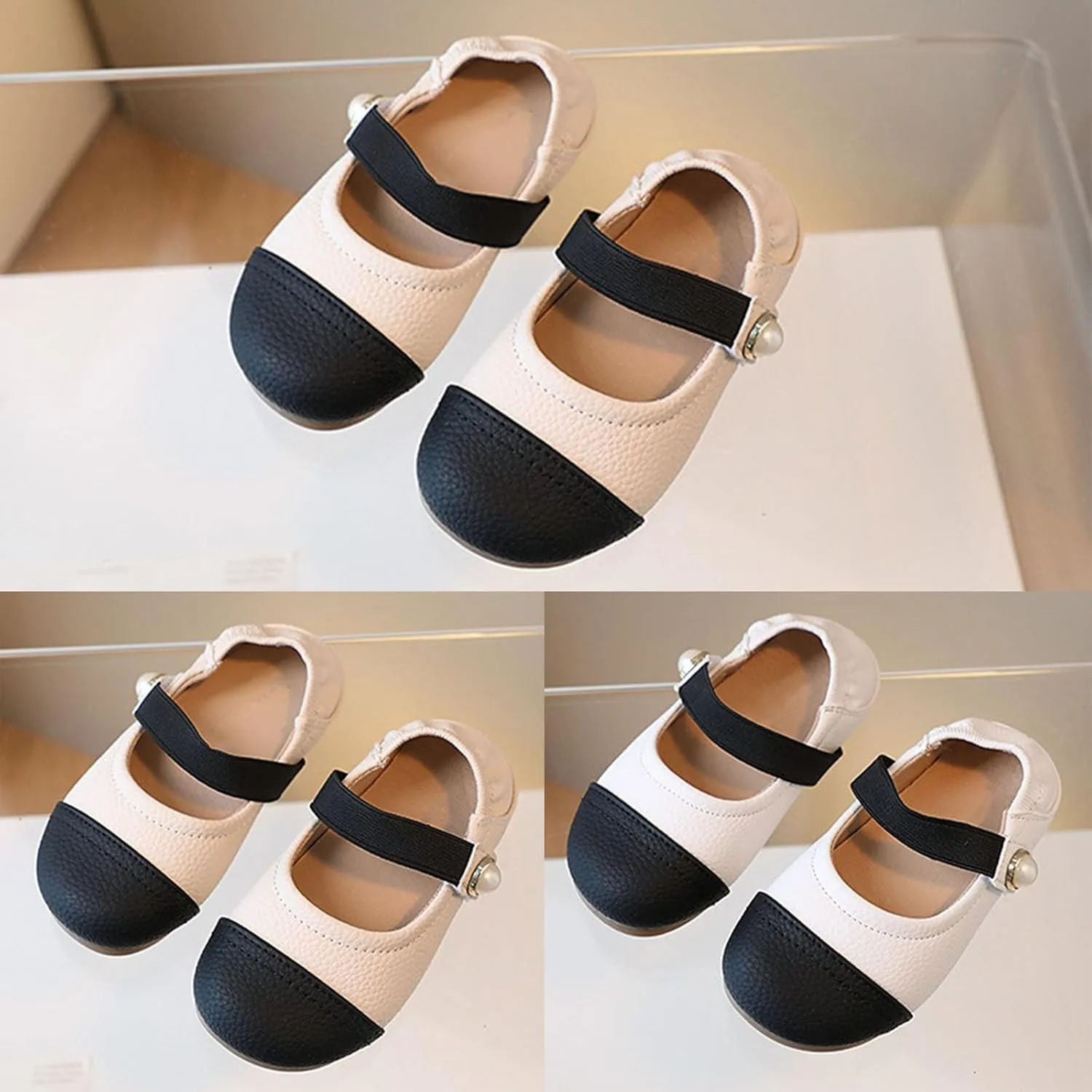 Toddler Baby Dress Shoes School Shoes for Girls Color Block Mary Jane Ballet Flats Flower Party Wedding Shoes